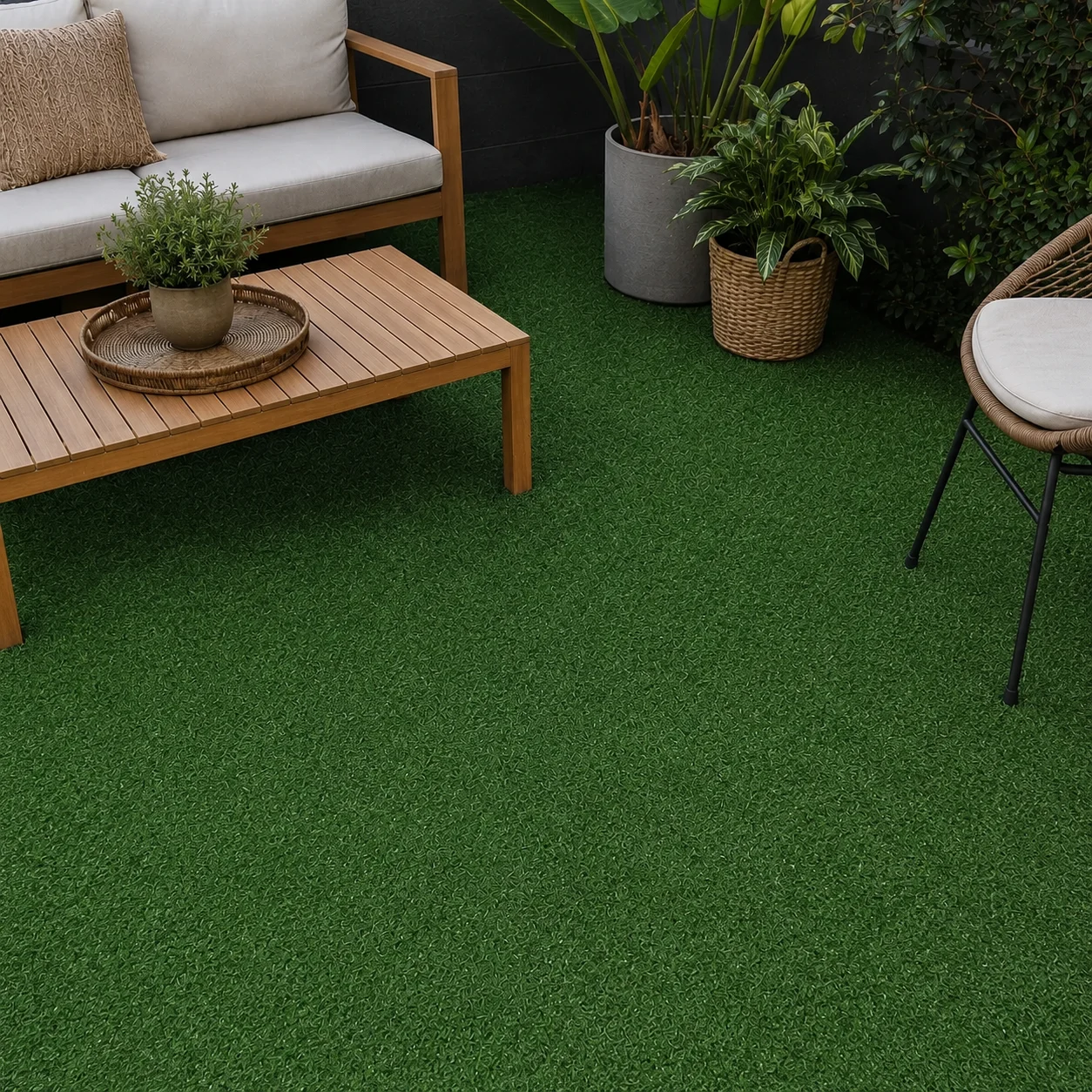 Jardín con césped sintético